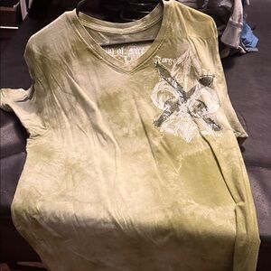 Ring of Fire Olive Tie-Dye V-Neck Tee